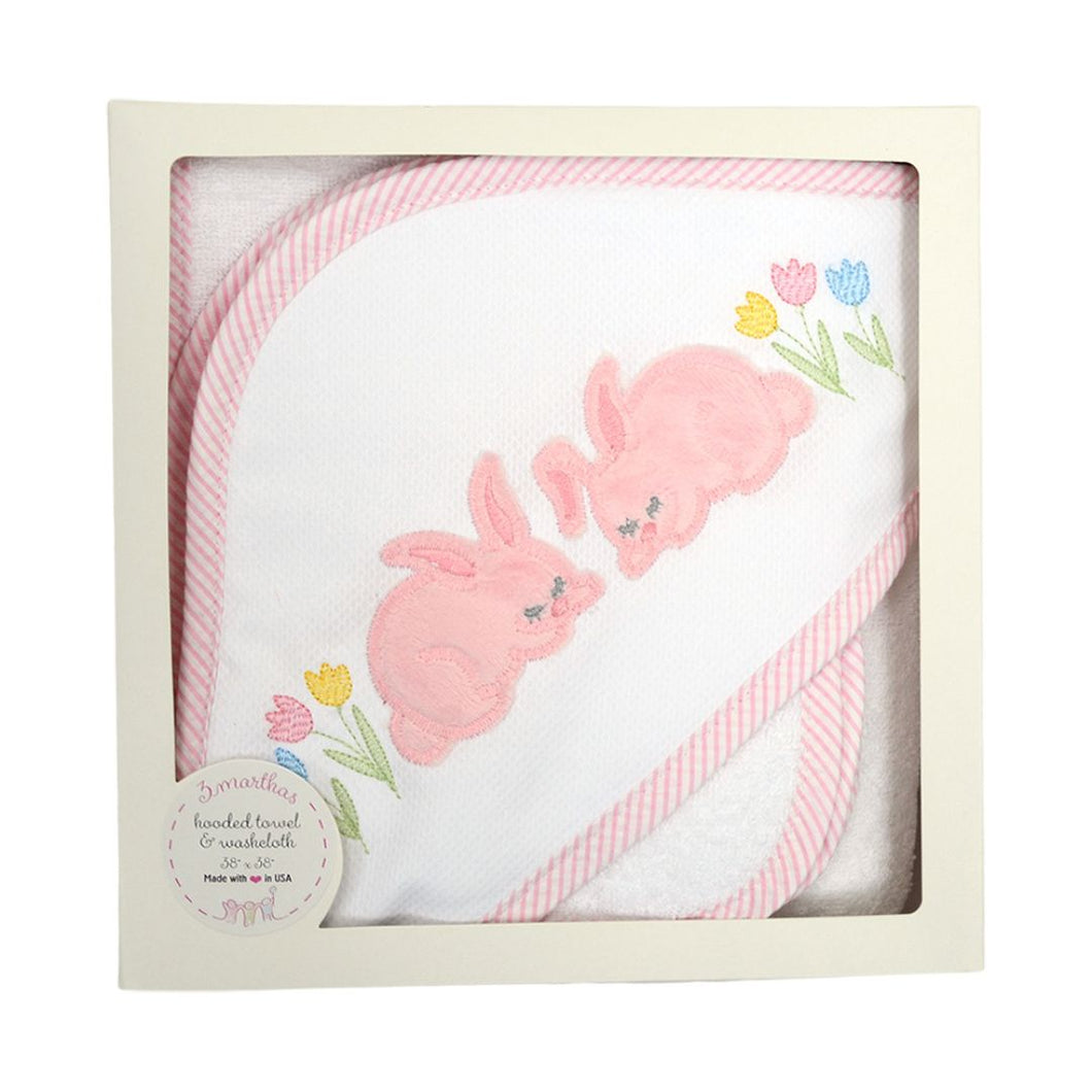 Pink Bunny Hooded Towel & Washcloth Set