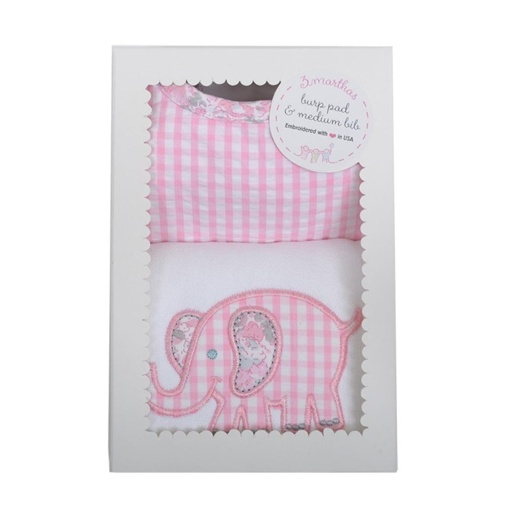Pink Elephant Bib & Burp Box Set
