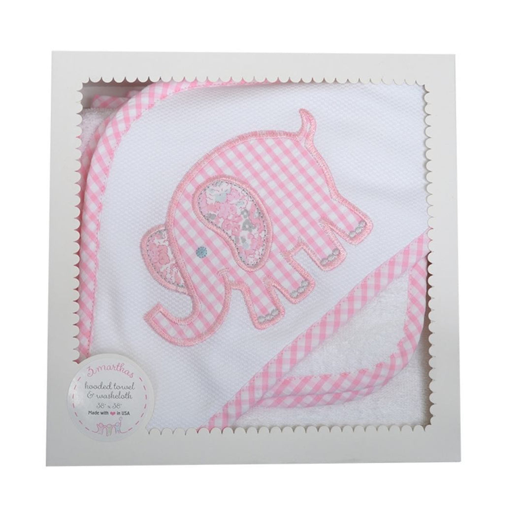 Pink Elephant Hooded Towel & Washcloth Set 