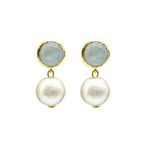 Load image into Gallery viewer, Triomphe Aquamarine and Single Cotton Pearl Earrings
